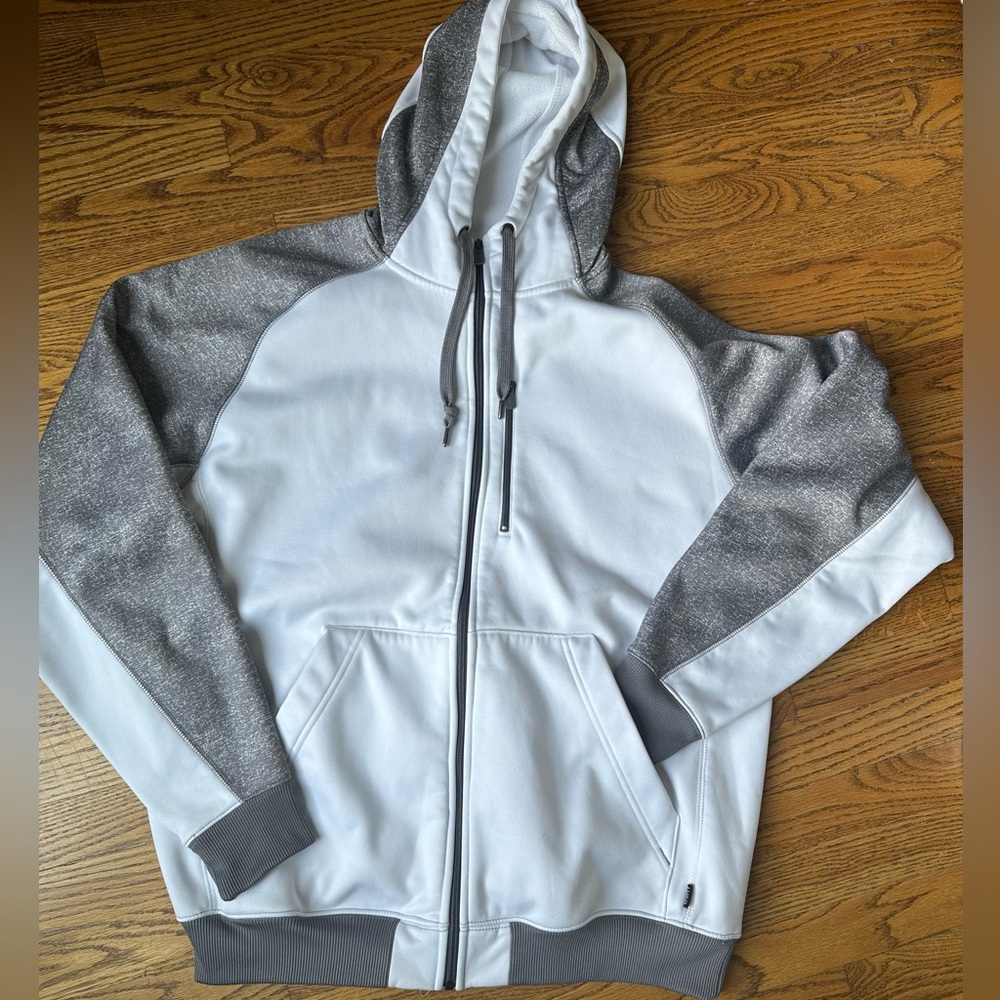 CSG White & Gray zip Hoodie sweatshirt. Headphones access. XL